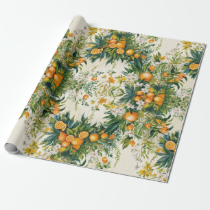 Orange Clementine-Kräne Blumenblätterung Geschenkpapier