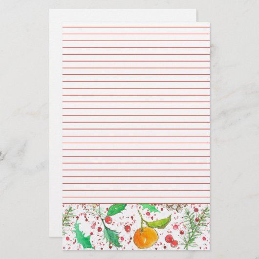 Orange Clementines Cranberries Red Lined Frucht Briefpapier (Vorne/Hinten)