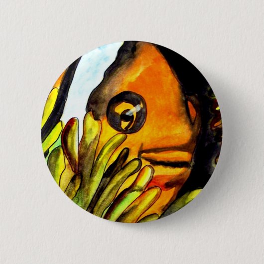 Orange Clown Aquarell Originale Malerei Button (Vorderseite)