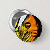 Orange Clown Aquarell Originale Malerei Button (Vorne & Hinten)