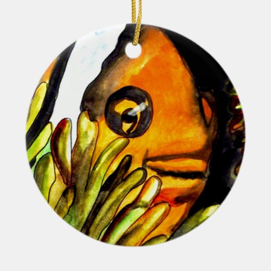 Orange Clown Aquarell Originale Malerei Keramik Ornament (Vorne)