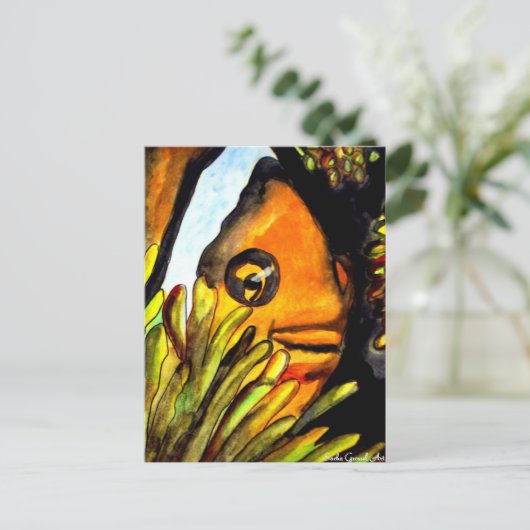 Orange Clown Aquarell Originale Malerei Postkarte (Stehend Vorderseite)