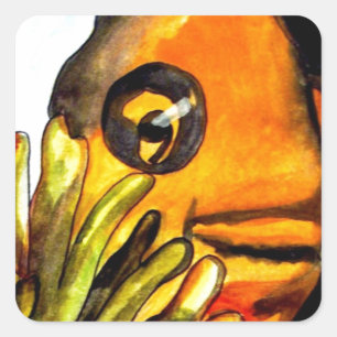 Orange Clown Aquarell Originale Malerei Quadratischer Aufkleber