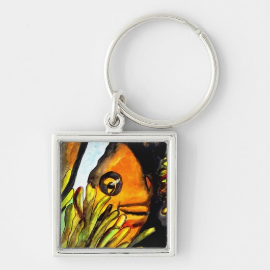 Orange Clown Aquarell Originale Malerei Schlüsselanhänger (Vorne)