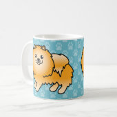 Orange Coat Spitz Hunde auf blau Kaffeetasse (Vorderseite Links)
