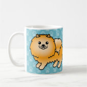 Orange Coat Spitz Hunde auf blau Kaffeetasse (Links)