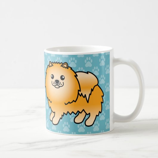 Orange Coat Spitz Hunde auf blau Kaffeetasse (Rechts)