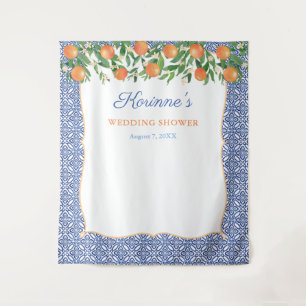 Orange Cobalt Blau Hochzeitsdusche Foto Hintergrun Wandteppich