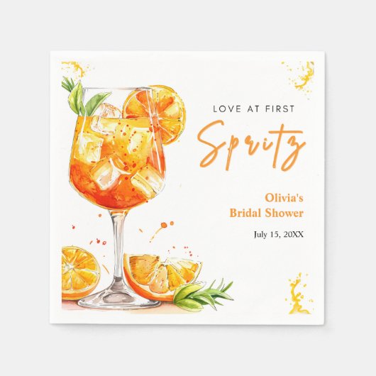 Orange Cocktail Love at First Spritz Brautparty Serviette (Vorderseite)