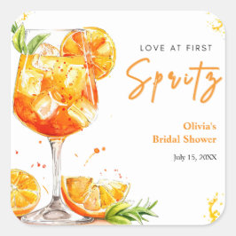 Orange Cocktail Love at First Spritz Bridal Shower Quadratischer Aufkleber