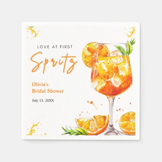 Orange Cocktail Love at First Spritz Bridal Shower Serviette (Vorderseite)