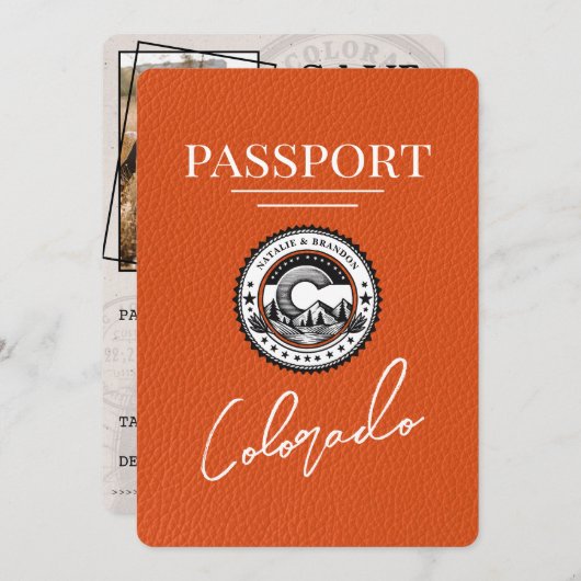 Orange Colorado Passport Save the Date (Vorne/Hinten)