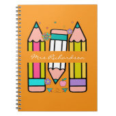 Orange Colorful Lehrer Name Bleistift Cartoon Notizblock (Vorderseite)