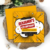 Orange Comic Superhero Pop Art Kids 6th Birthday Einladung