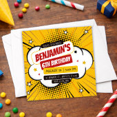 Orange Comic Superhero Pop Art Kids 6th Birthday Einladung