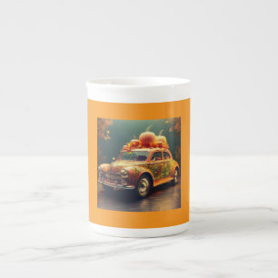 Orange Compact Car Pumpkins oben Porzellantasse