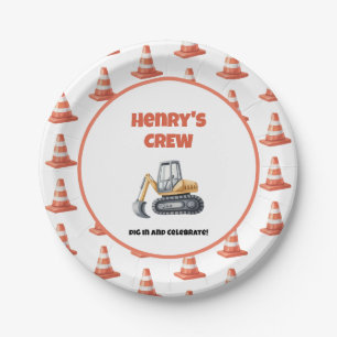 Orange Cone Construction Digger Name Boy Birthday Pappteller