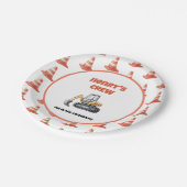 Orange Cone Construction Digger Name Boy Birthday Pappteller (Schrägansicht)