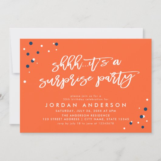 Orange Confetti Es ist ein überraschendes Party Ge Einladung (Vorderseite)