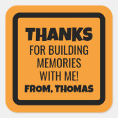 Orange Construction Birthday Quadratischer Aufkleber (Vorderseite)