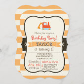 Orange Construction Toy Backhoe Einladung (Vorne/Hinten)