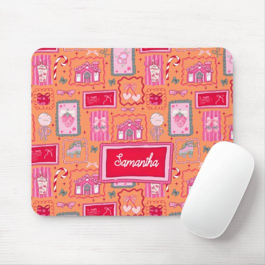 Orange Coquette aesthetic girly whimsical pattern  Mousepad (Mit Mouse)
