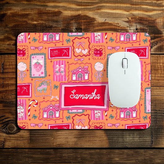 Orange Coquette aesthetic girly whimsical pattern  Mousepad