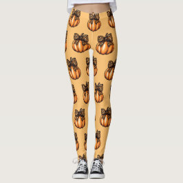 Orange Coquette Autumn Halloween Leopart Pumpkin Leggings