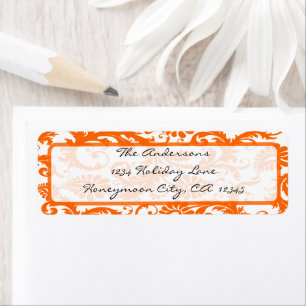 Orange Coral Damask Black Calligraphy Address