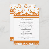 Orange Coral Ivory Damask Wedding Begleitkarte (Vorne/Hinten)
