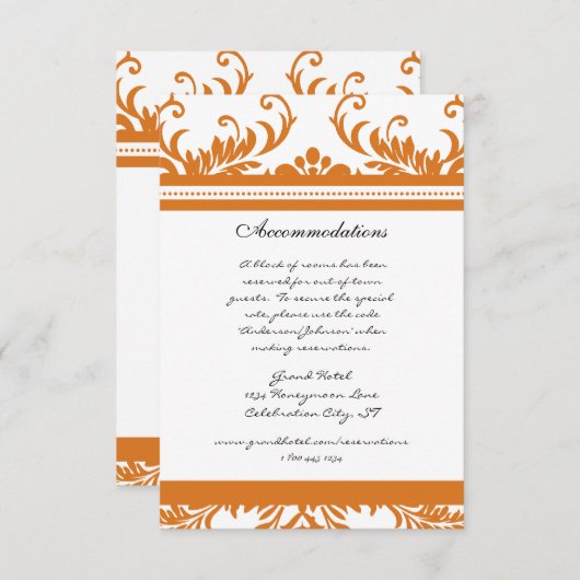 Orange Coral Ivory Damask Wedding Begleitkarte (Vorne/Hinten)