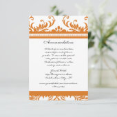 Orange Coral Ivory Damask Wedding Begleitkarte (Stehend Vorderseite)