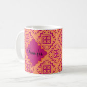 Orange Coral & Magenta Arabesque marokkanische Gra Kaffeetasse (Vorderseite Links)
