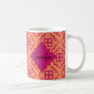 Orange Coral & Magenta Arabesque marokkanische Gra Kaffeetasse