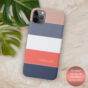 Orange Coral Mauve Taupe Dark Blue White Stripes Case-Mate iPhone Hülle