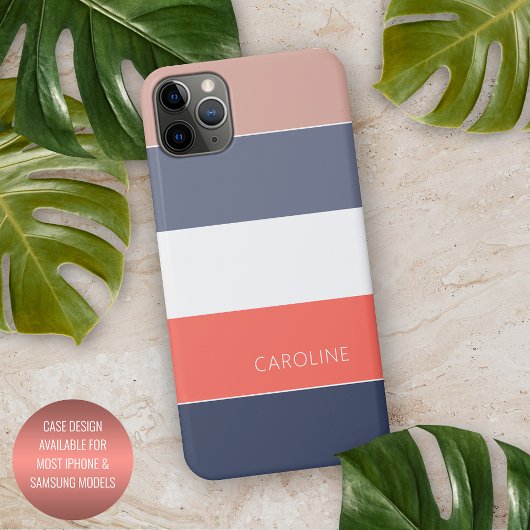 Orange Coral Mauve Taupe Dark Blue White Stripes iPhone Hülle