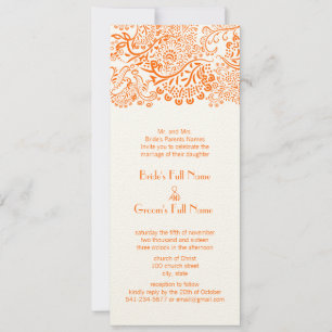 Orange Coral Monogram Love Bird Wedding Einladung