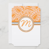 Orange Coral Monogram Paisley Wedding Einladung (Rückseite)