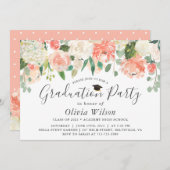 Orange Coral Peach Blume Graduation Party Einladung (Vorne/Hinten)