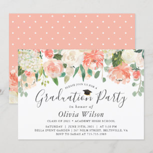 Orange Coral Peach Blume Graduation Party Einladung