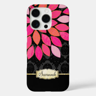 Orange Coral Pink Black Gold Floral iPhone 16 Pro Hülle