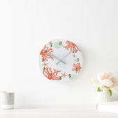 Orange Coral Sea Shells & Starfish Whimsical Runde Wanduhr (Zuhause)