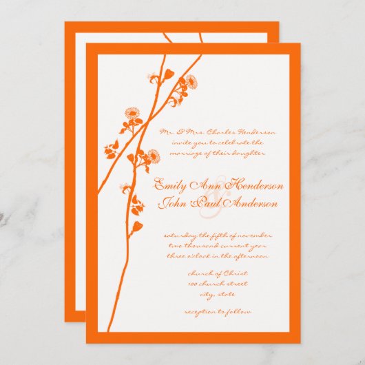 Orange Coral Wildblume Branch Wedding Einladungen (Vorne/Hinten)
