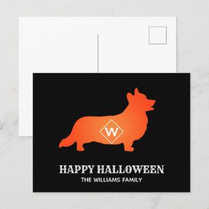 Orange Corgi Happy Halloween Familienname Feiertagspostkarte