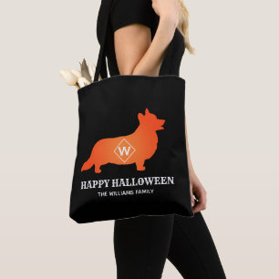 Orange Corgi Happy Halloween Familienname Tasche