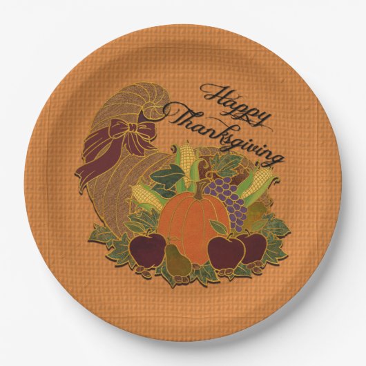 Orange Cornucopia Erntedank Paper Teller (Vorderseite)