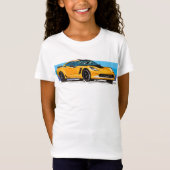 Orange Corvette C7 mit blauen Streifen T-Shirt (Vorderseite)