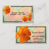 Orange Cosmos-Blume auf Grün Visitenkarte (Vorne/Hinten)