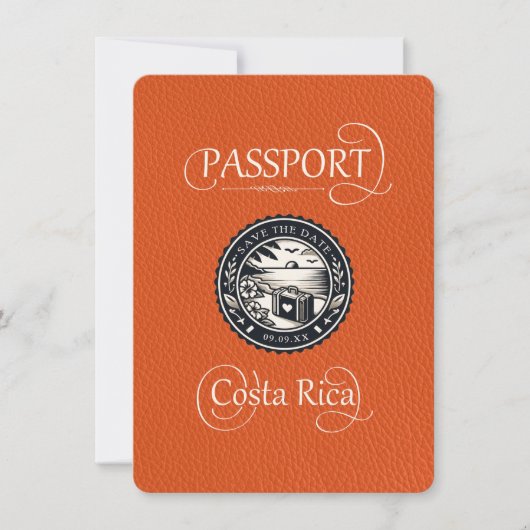 Orange Costa Rica Passport Save The Date (Vorderseite)