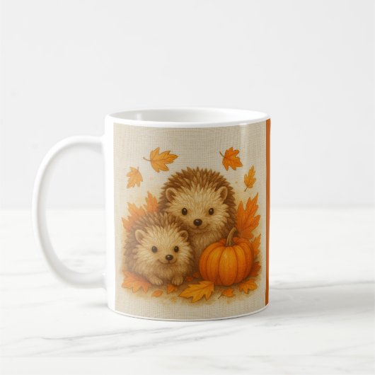 Orange Cosy Fall vibes Igel Pumpkin Blätter Kaffeetasse (Links)